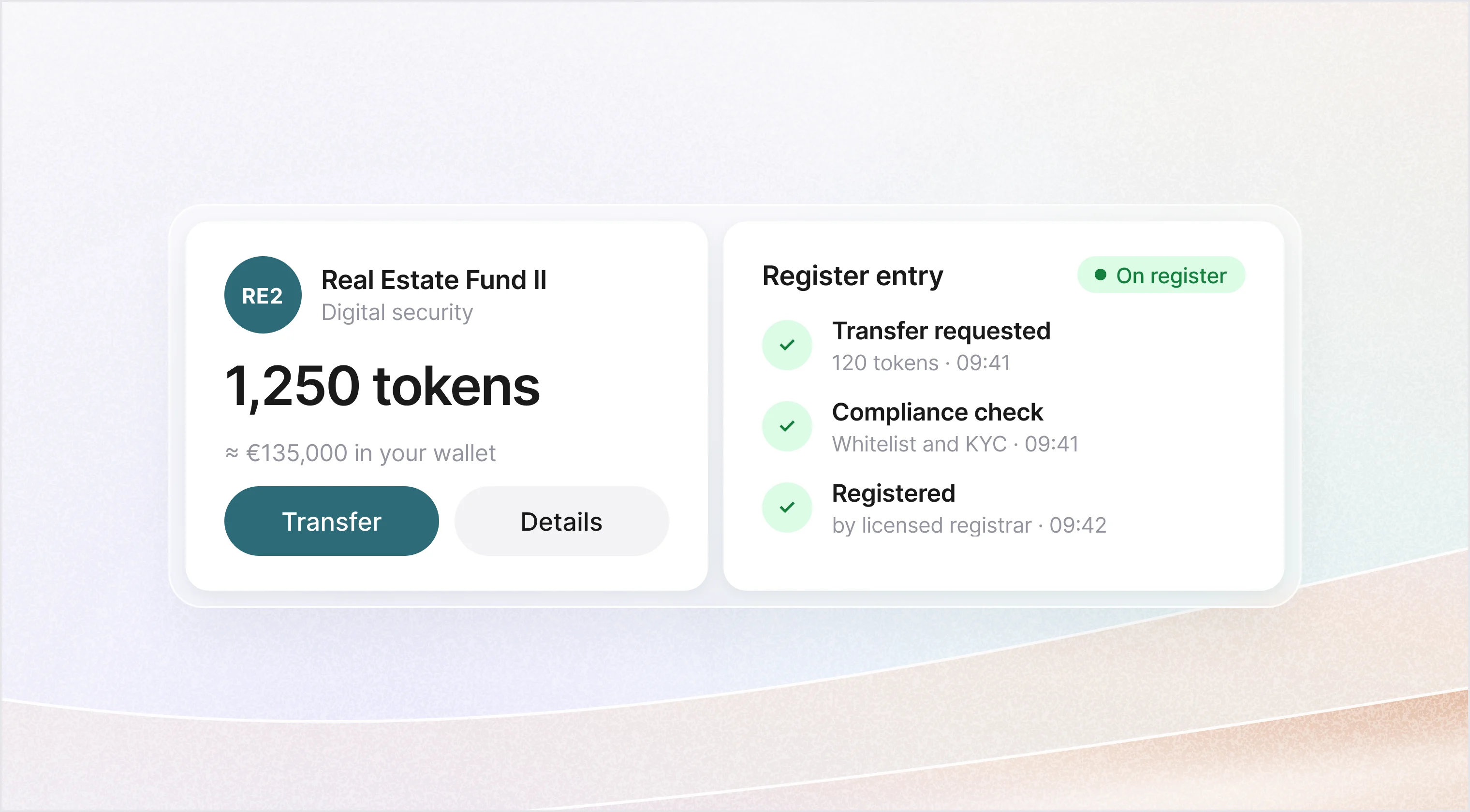 Secondary market trading view with live order book and buy and sell orders for a tokenized real estate fund