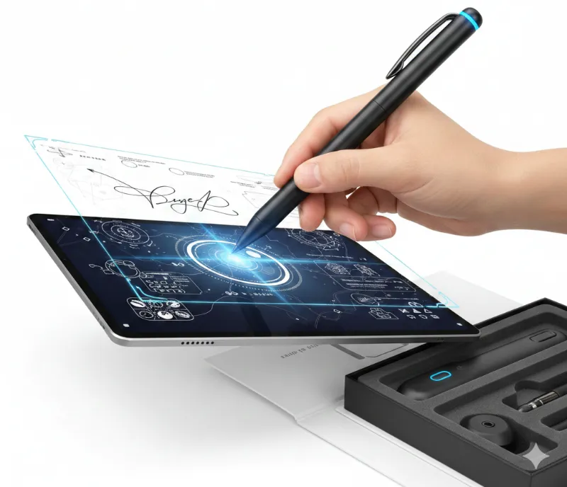 Abstract hand over digital screen