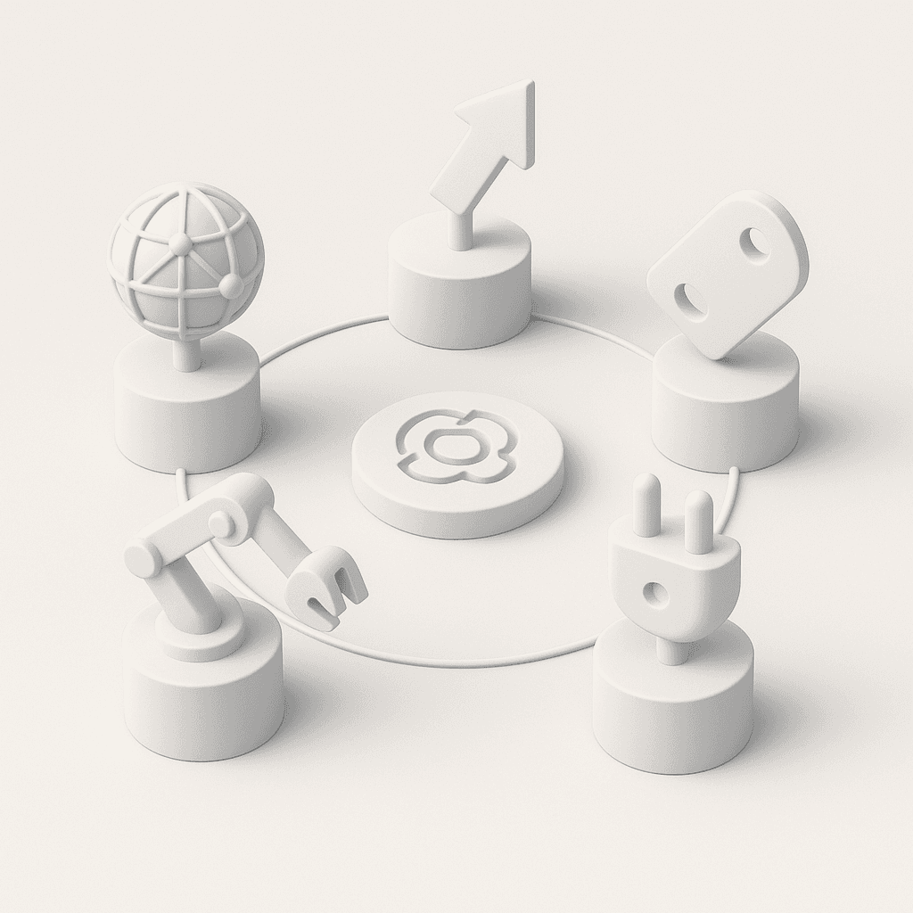 Abstract five-pillar diagram illustrating core criteria for evaluating AEO platforms