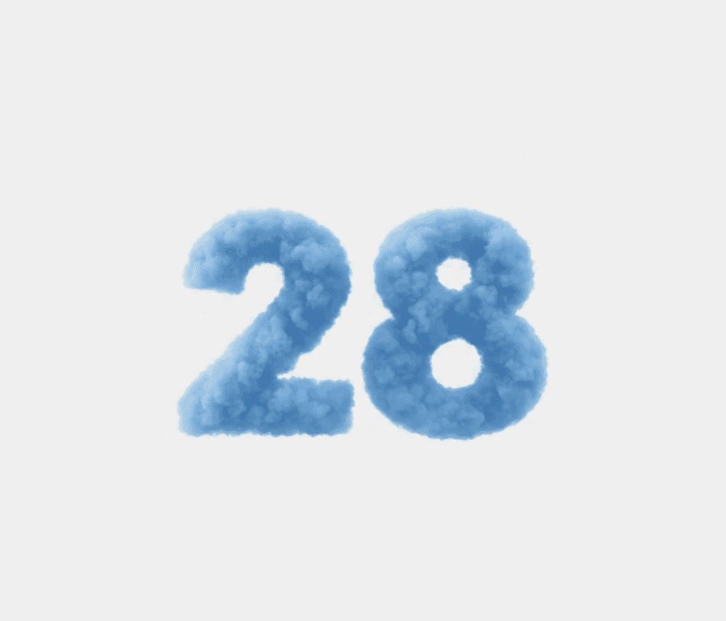 Number 28, made of blue cloud