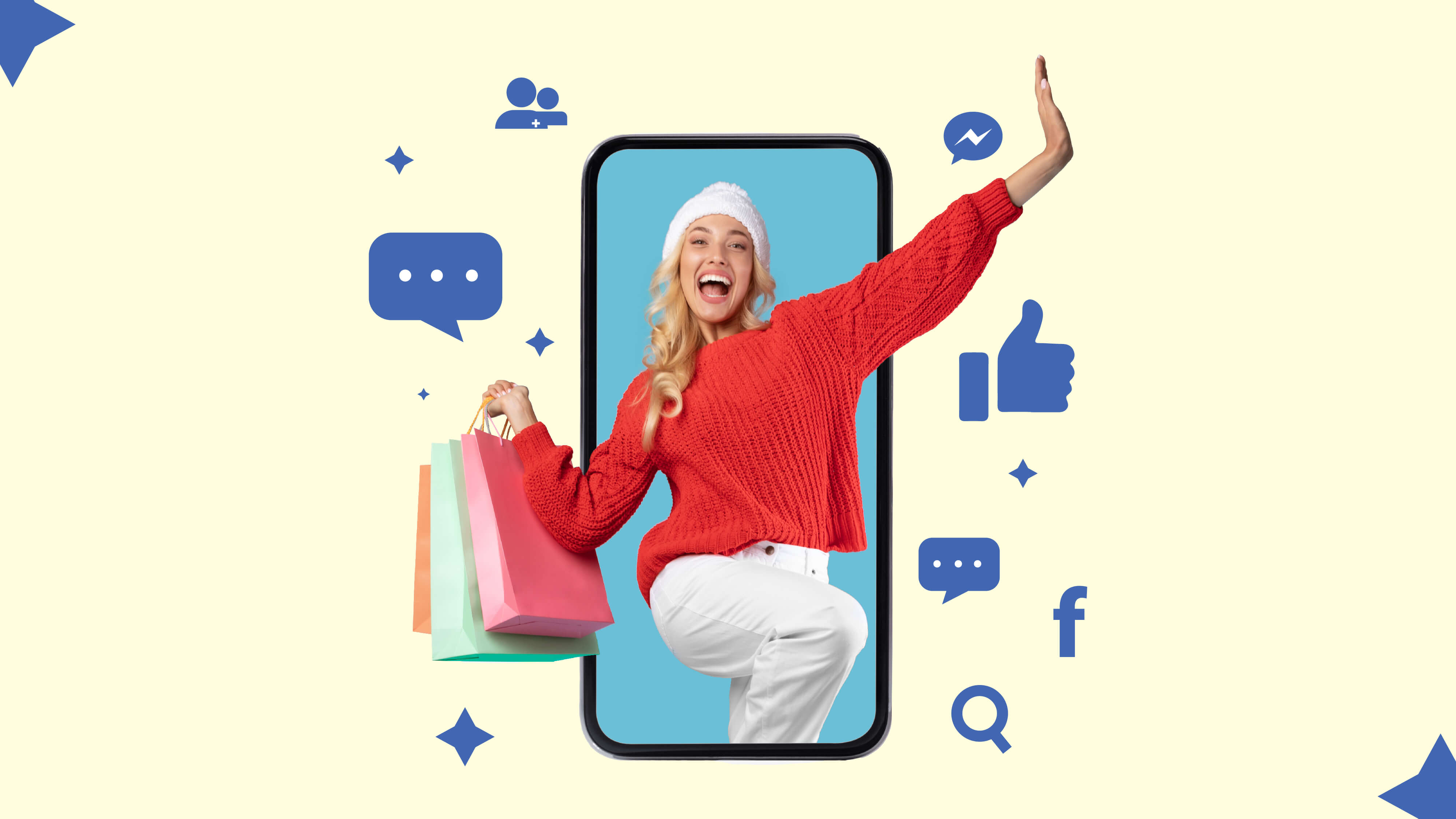 Women holding shopping bags looking happy in a phone frame