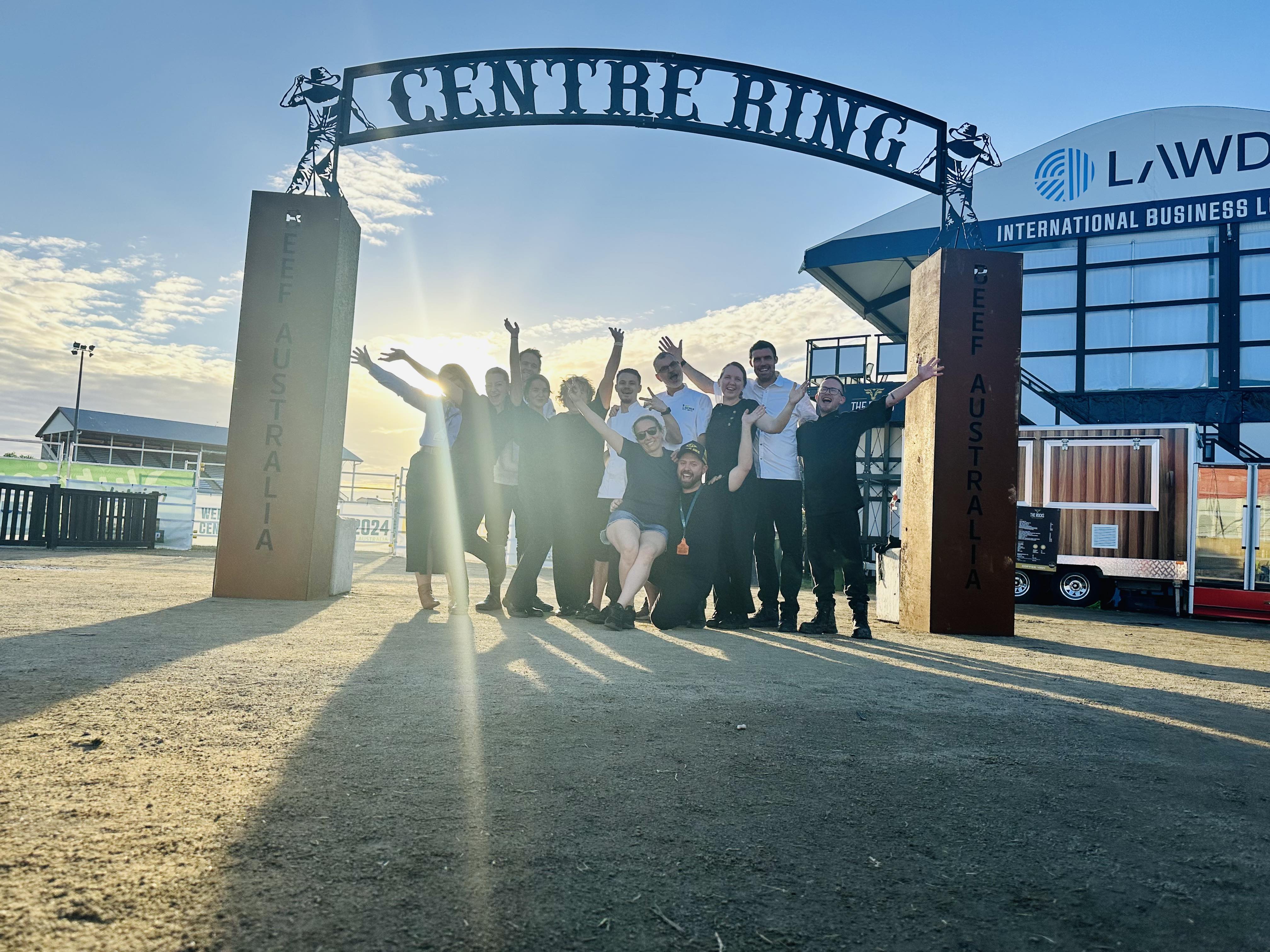 Catering Team under the 'Centre Ring' sign at Beef Australia in Rockhampton, May 2024