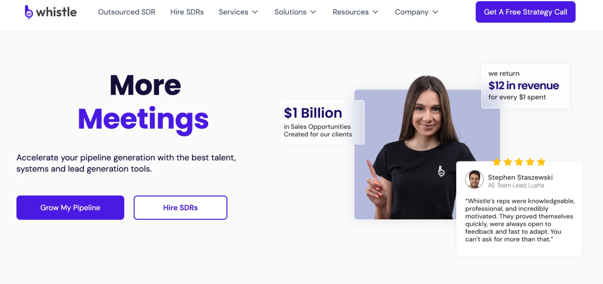 Whistle homepage: outsourced SDR and B2B appointment setting