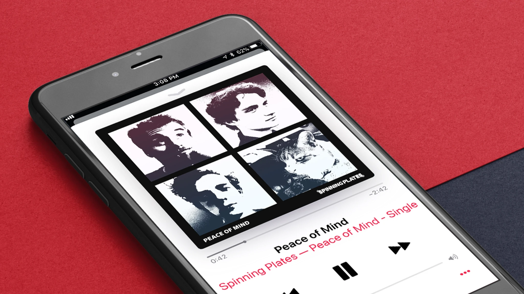 Album artwork for Spinning Plates's Peace of Mind on a mobile phone.