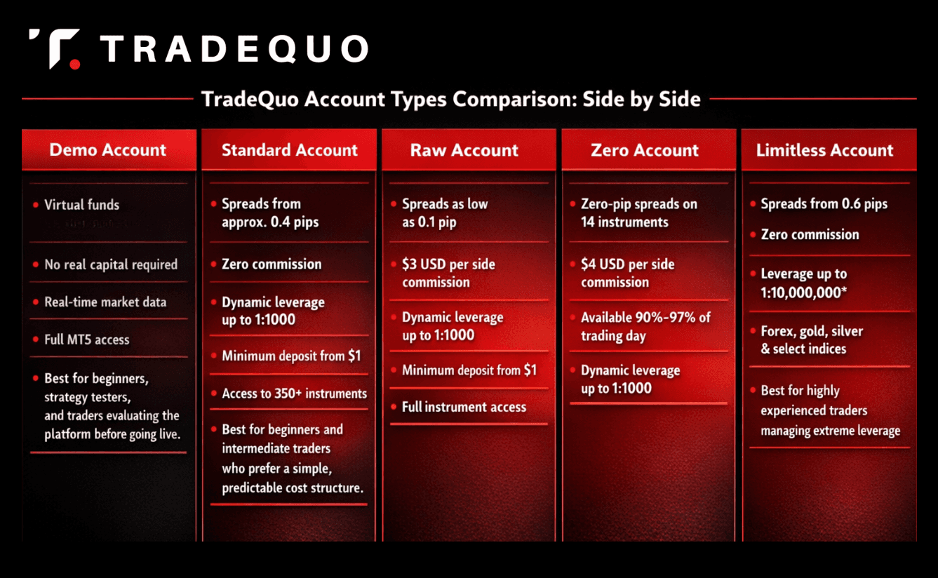 TradeQuo Account Types Comparison