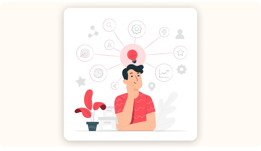 Entrepreneur evaluating strategy icons for dropshipping growth