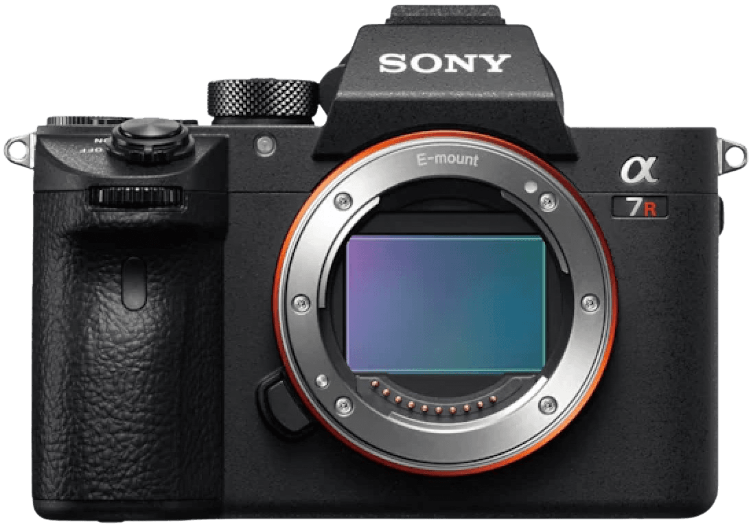 A black mirrorless camera with a Sony logo