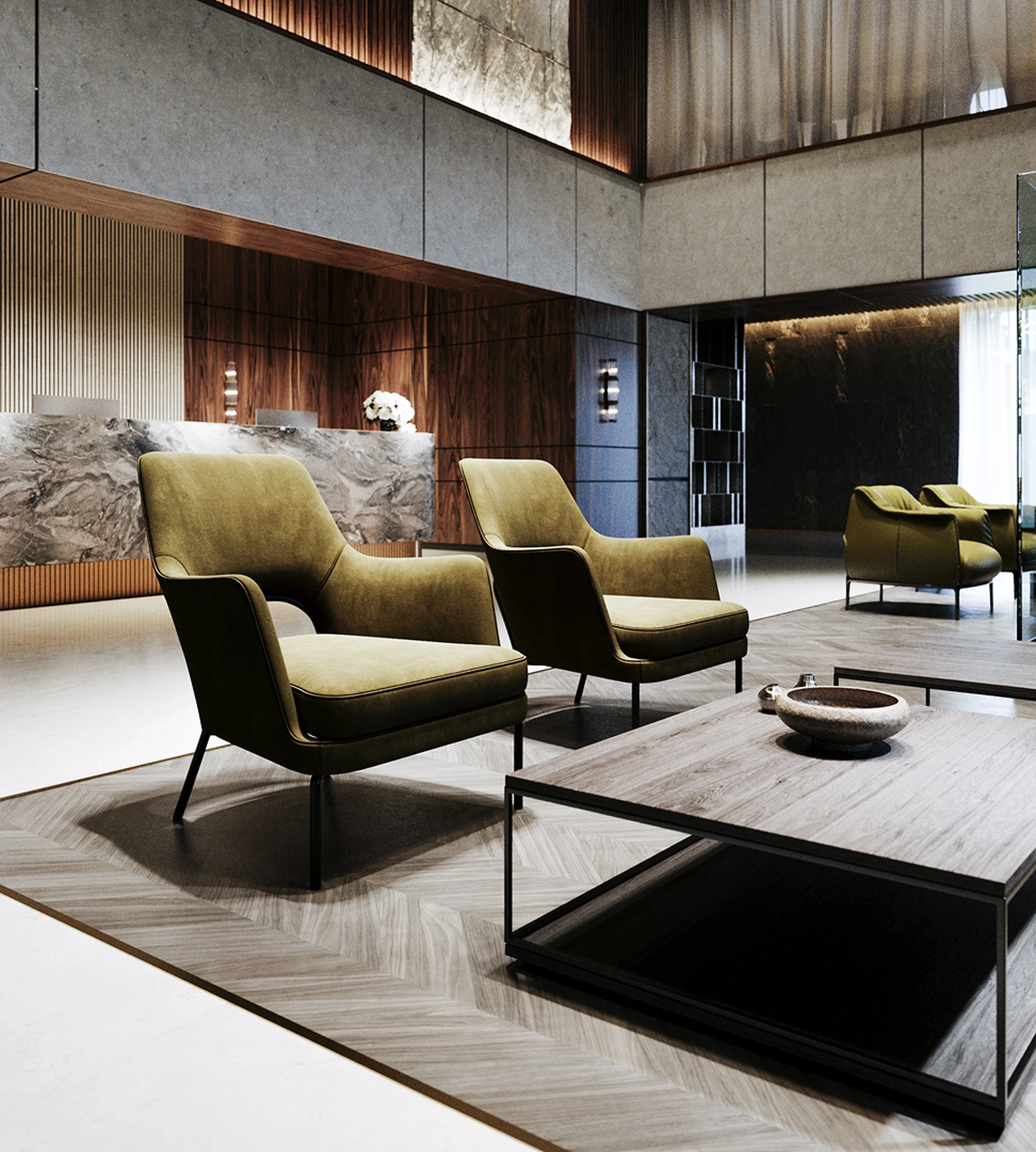 Détail — joint creux bois–pierre bleue.