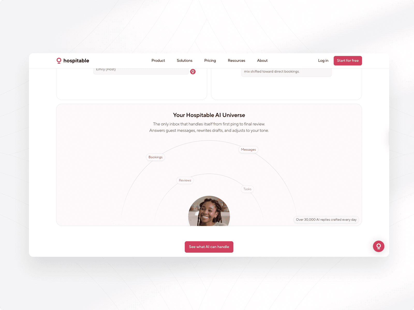 Hospitable homepage section mockup