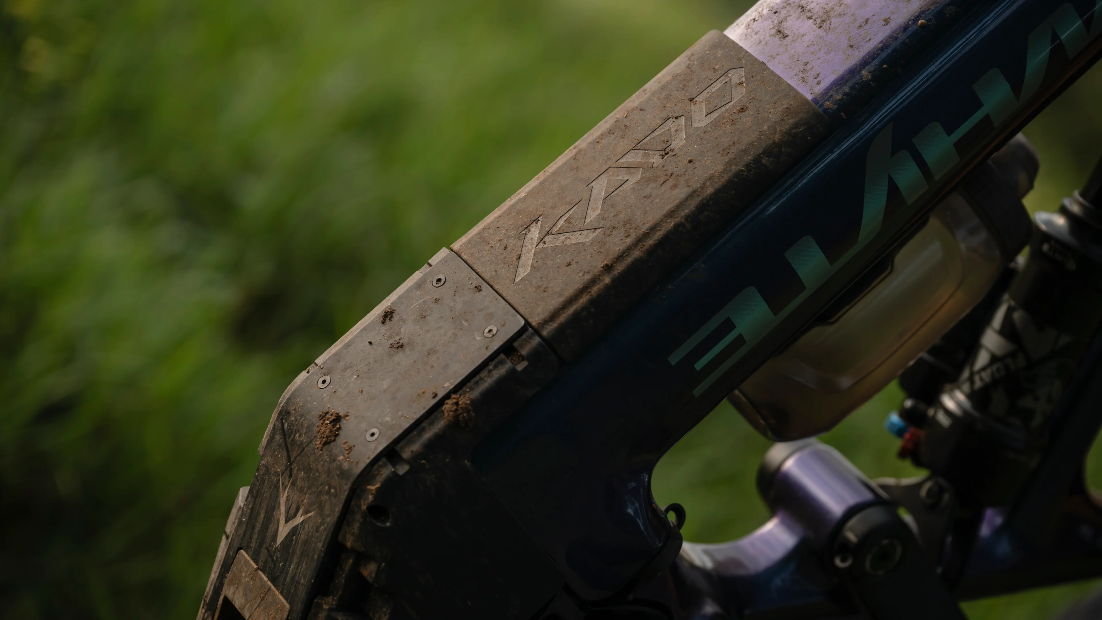 Close-up of the Whyte Kado downtube highlighting battery integration and durable frame construction.