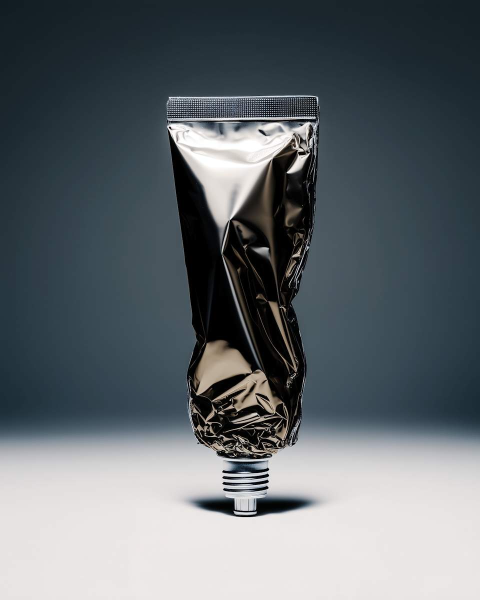 Crumpled metalic tube.