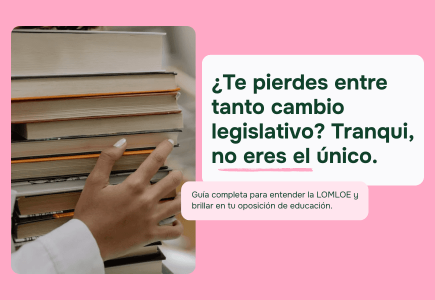 Persona hojeando un libro junto a una pila de textos, haciendo referencia al estudio de legislación.