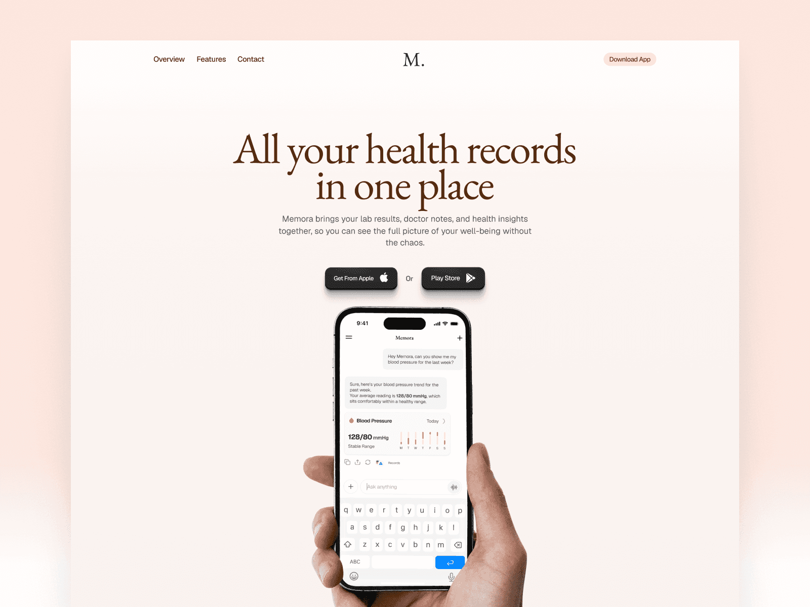 Memora app landing page, website, UI, SaaS