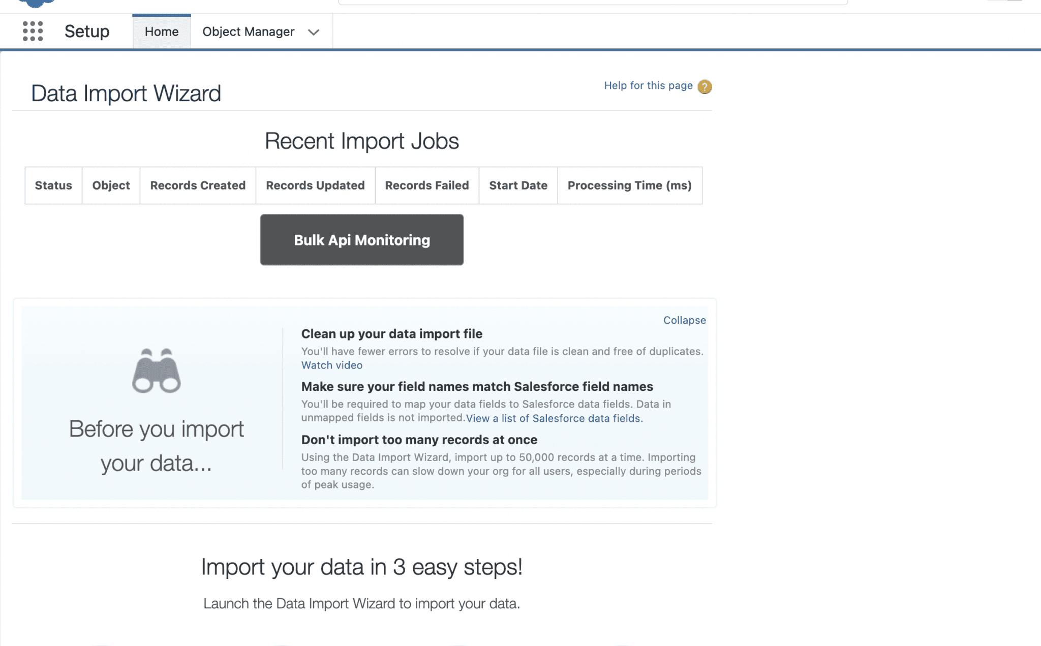 Salesforce import wizard