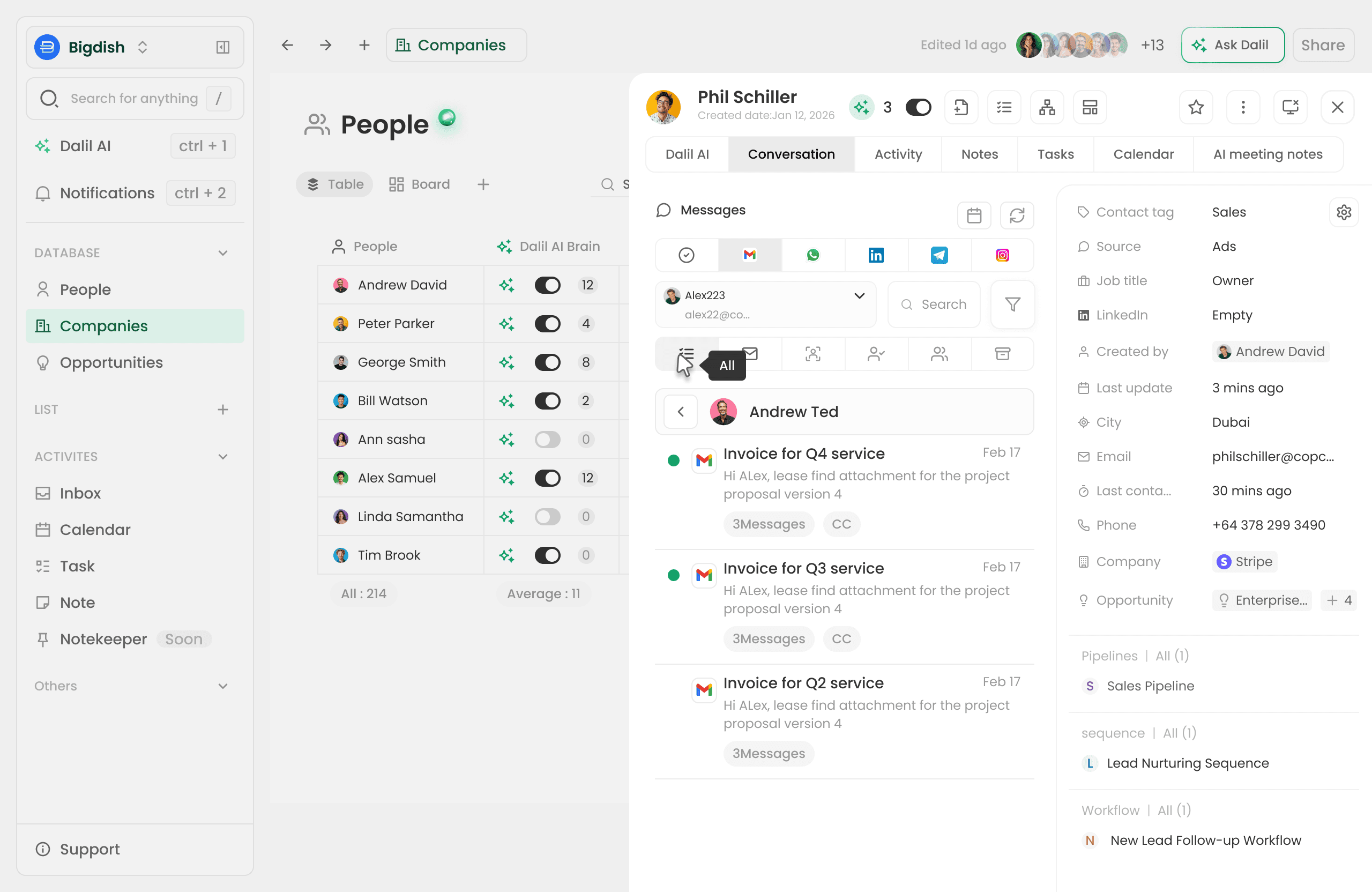 Detailed view side panel Dalil CRM