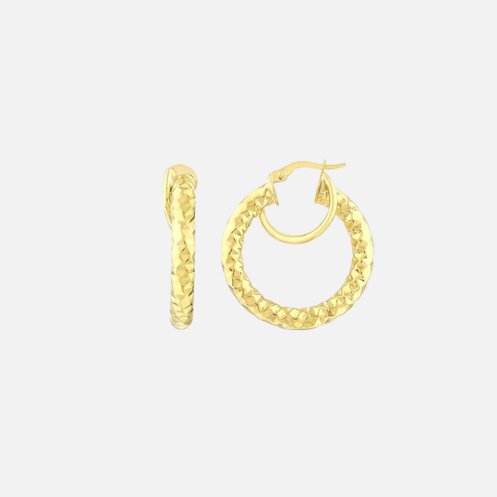 Assos 14 Ayar Altın Klasik Desenli Şık Halka Küpe Modeli