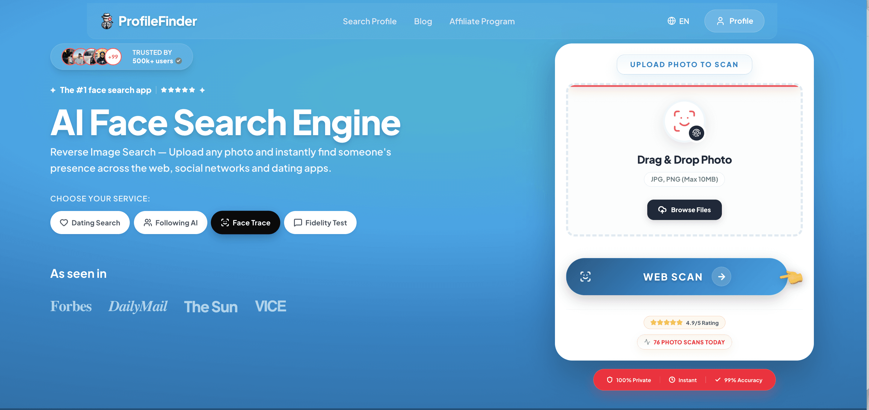 landing page face search