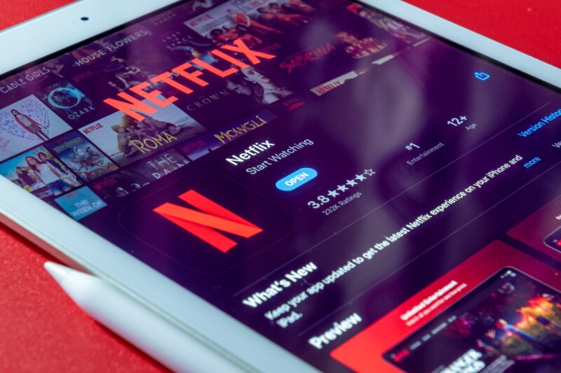 A tablet showing the Netflix home page.