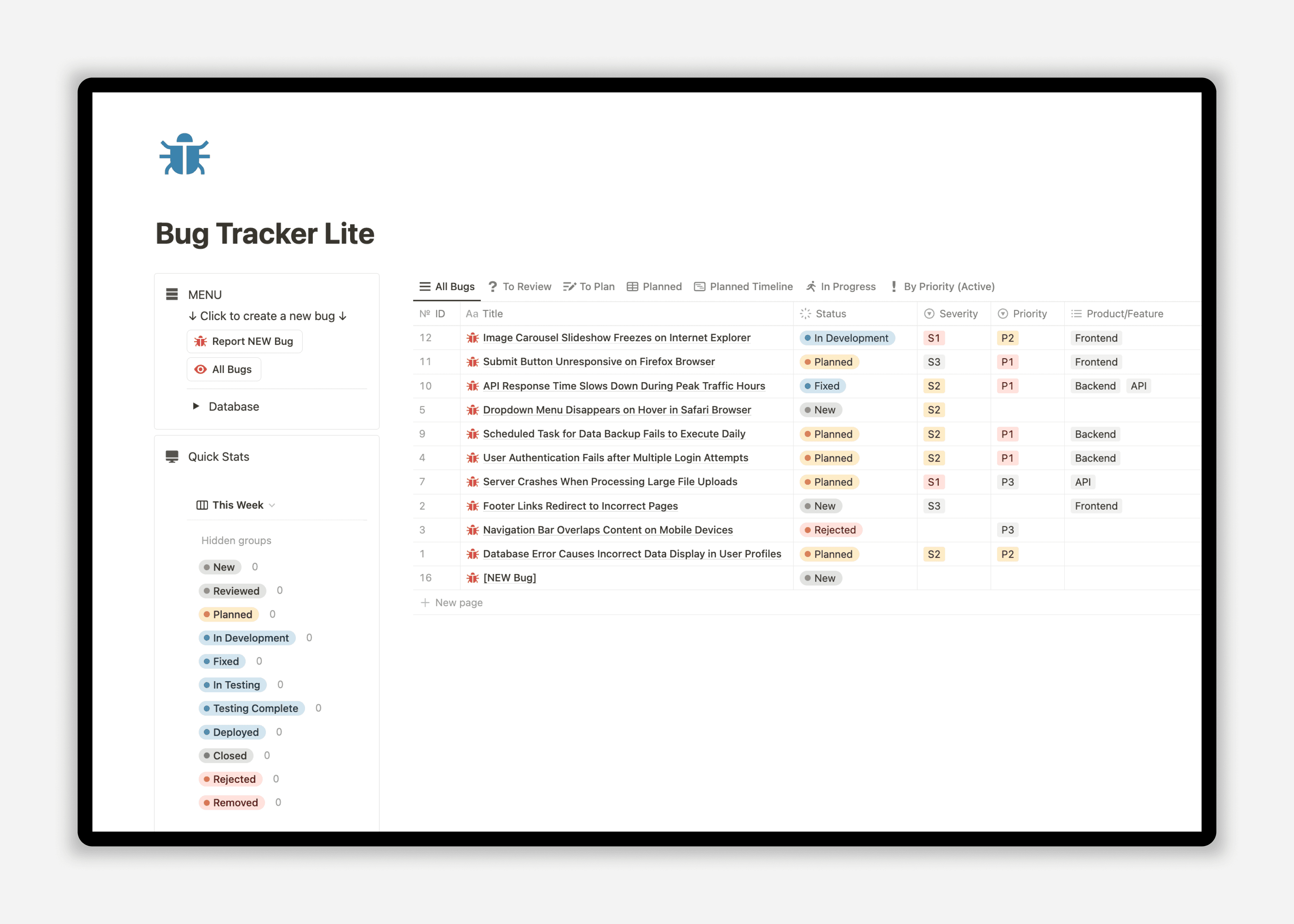 Bug Tracker Lite - Homepage