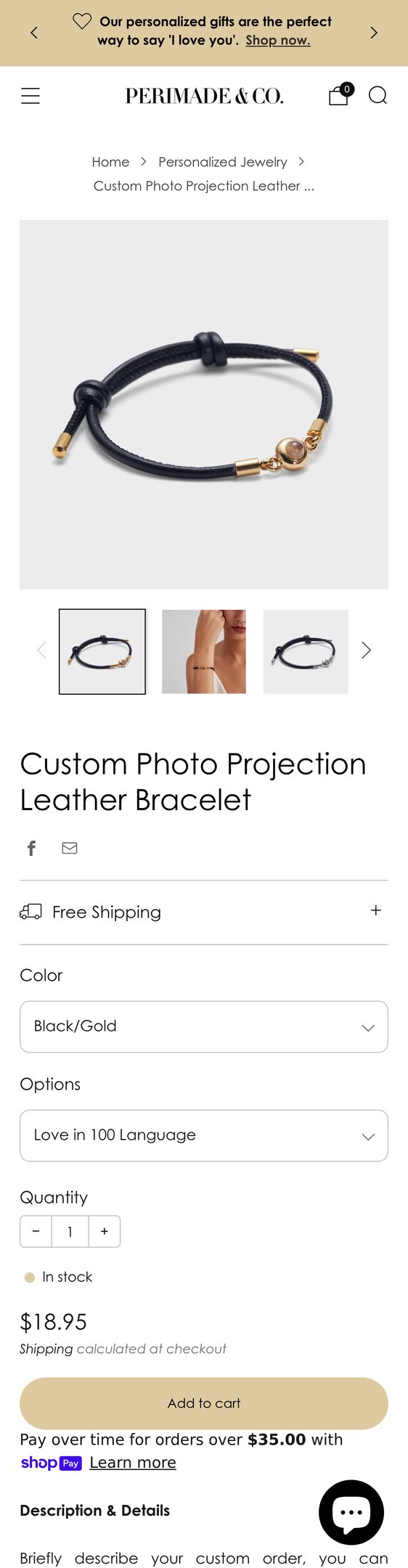 Jewelry product options include: bracelet, chain for Custom Photo Projection Leather Bracelet from Perimade & Co..