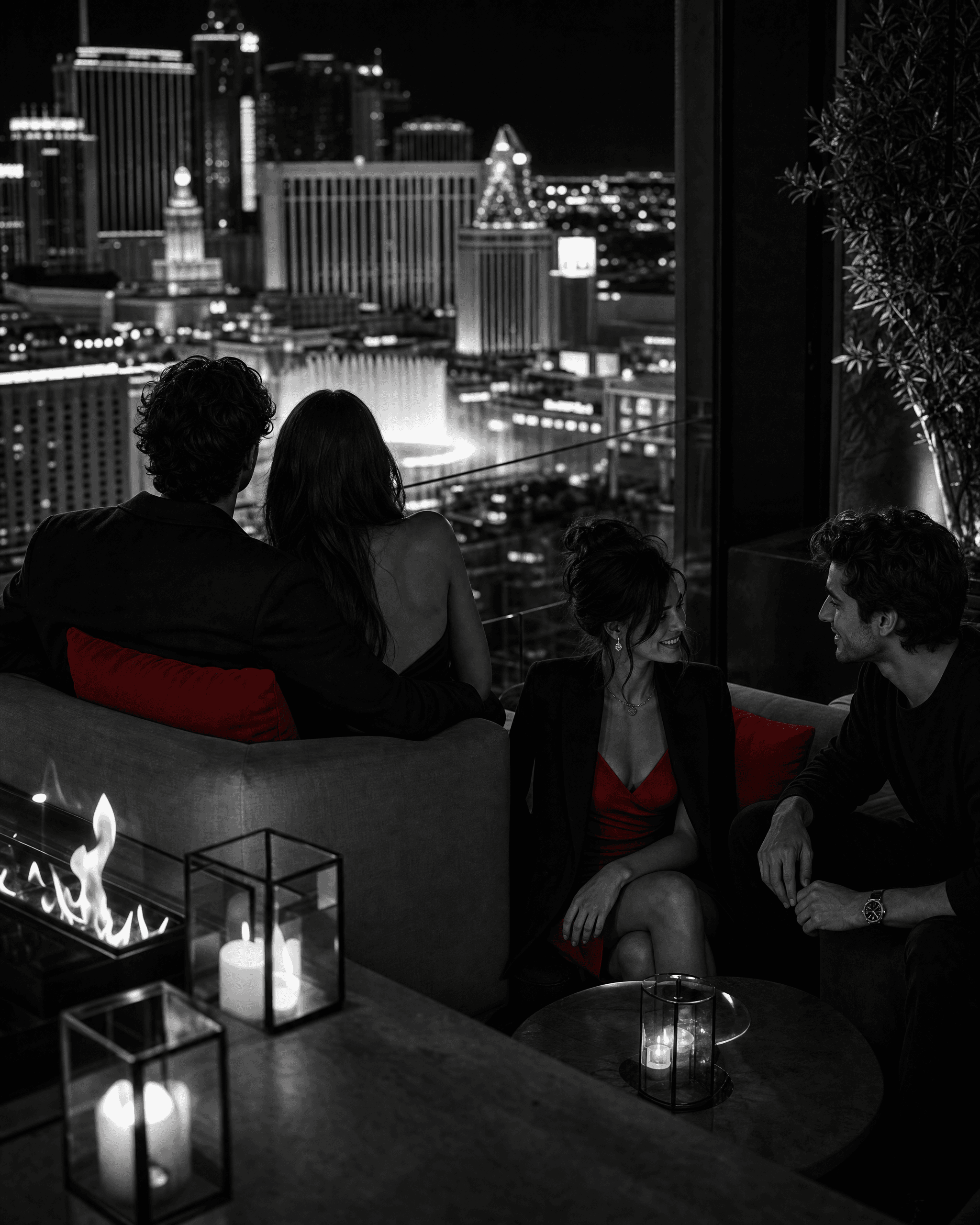 Late-night conversation against the Las Vegas skyline