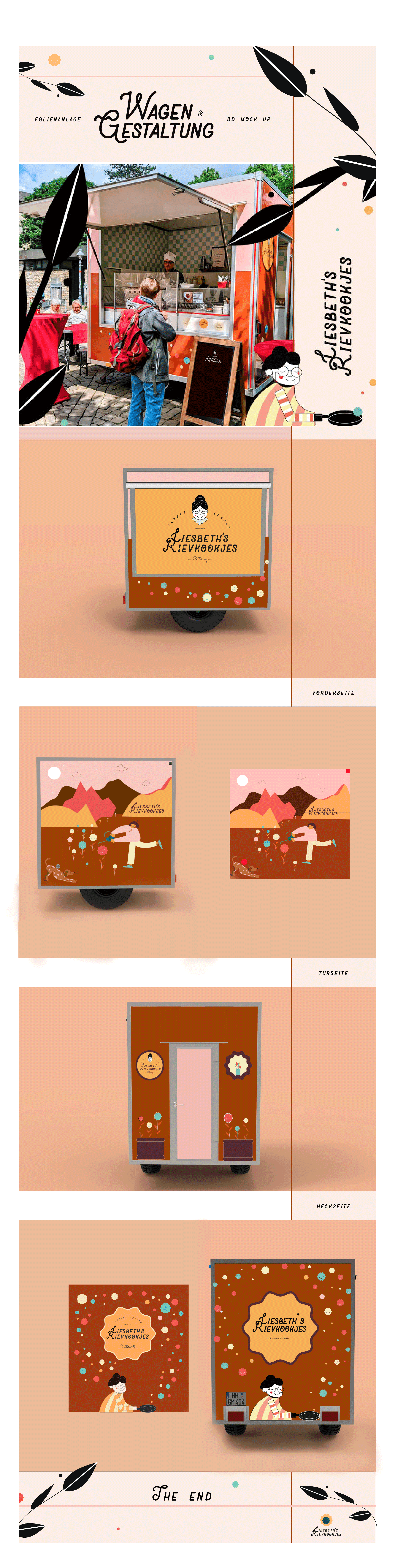 Folierung mit Illustrationen von fliegenden Reibekuchen  als Folierung des Foodtrucks