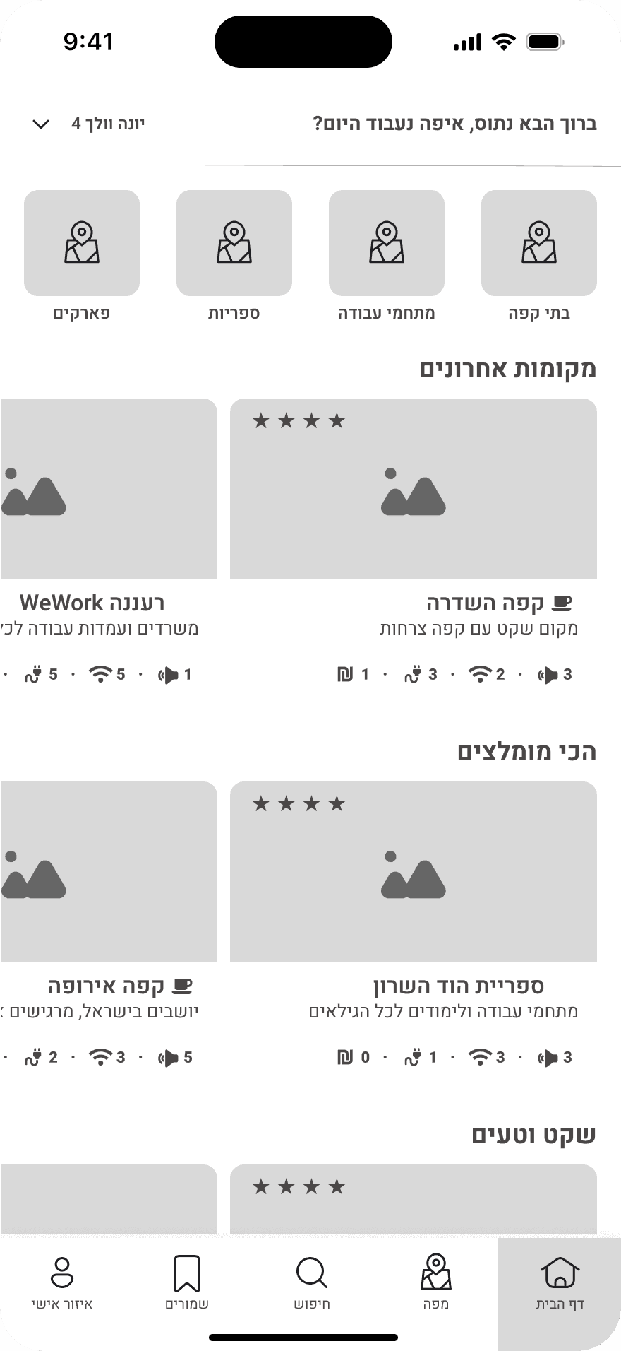 Wireframe: workspace results list