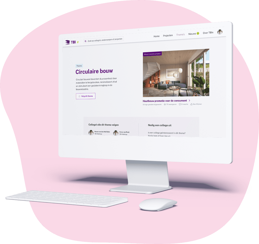 Desktop scherm waarop intern community platform te zien is