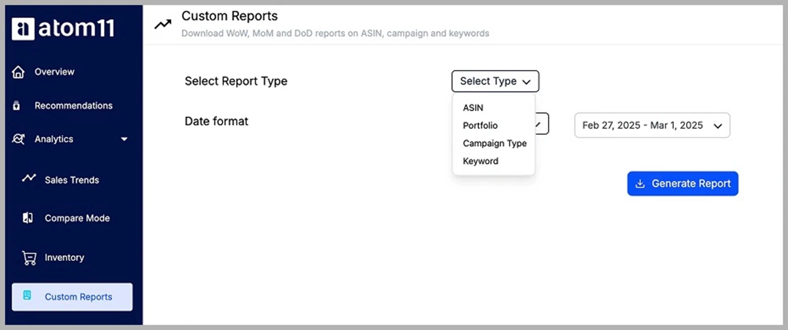 Custom report generation in atom11 @@ Custom report generation in atom11