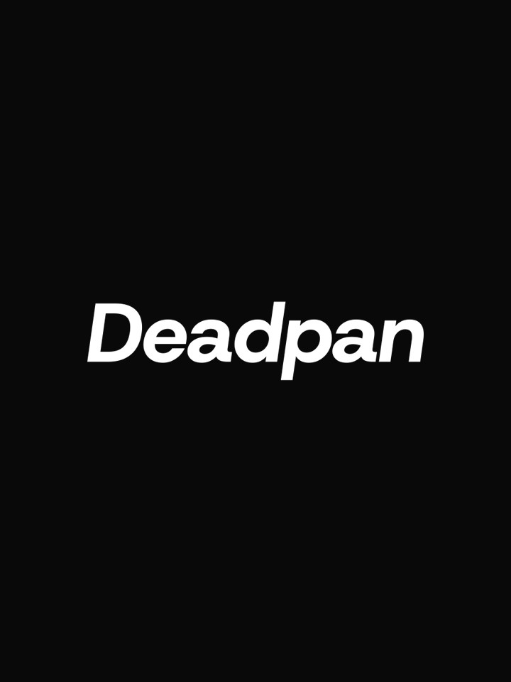 Bold white “Deadpan” italic wordmark centred on black, with no other graphics or background detail.