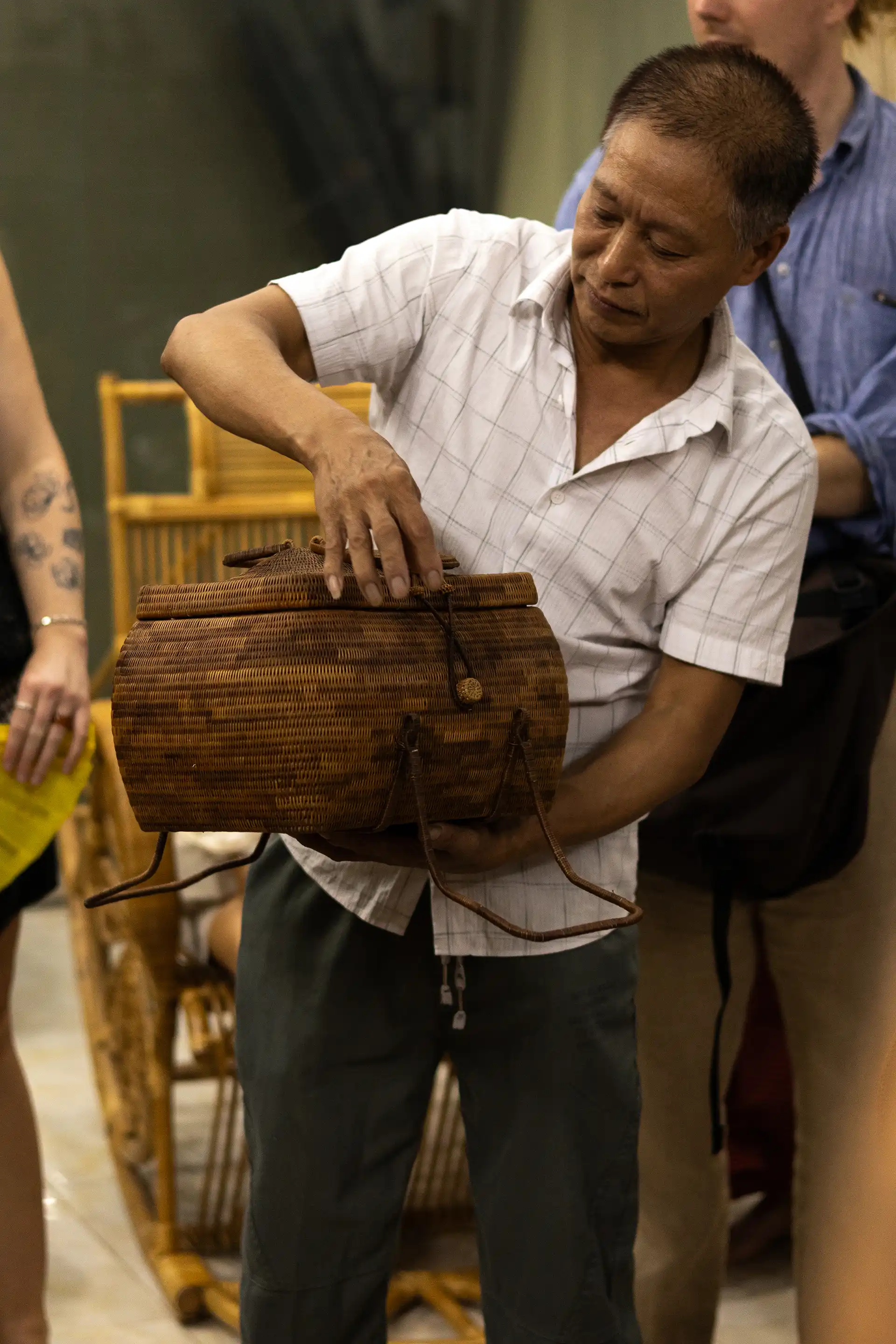 Rattan producer showcasing product