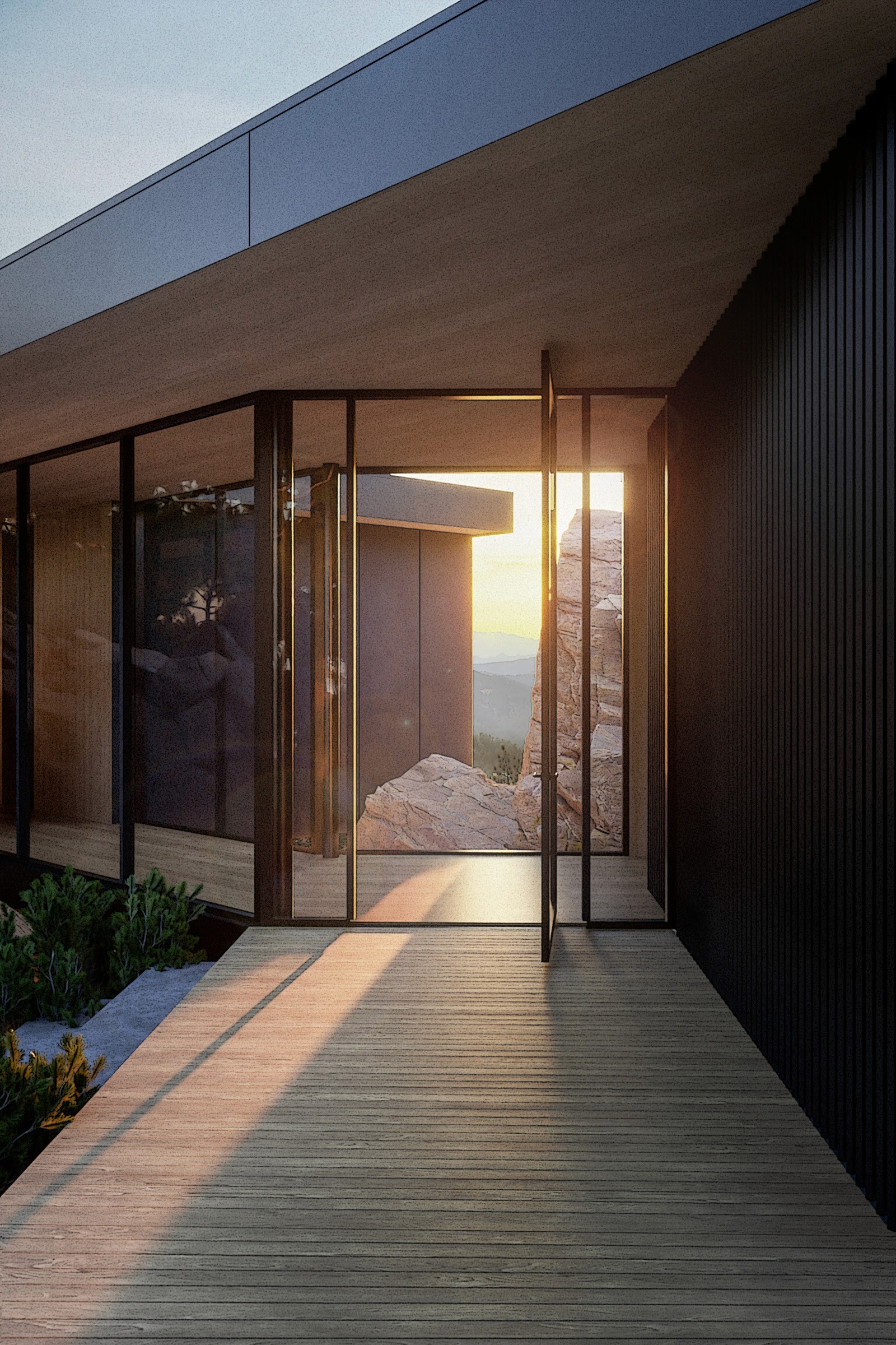 Glass Entryway Modern Mountain House