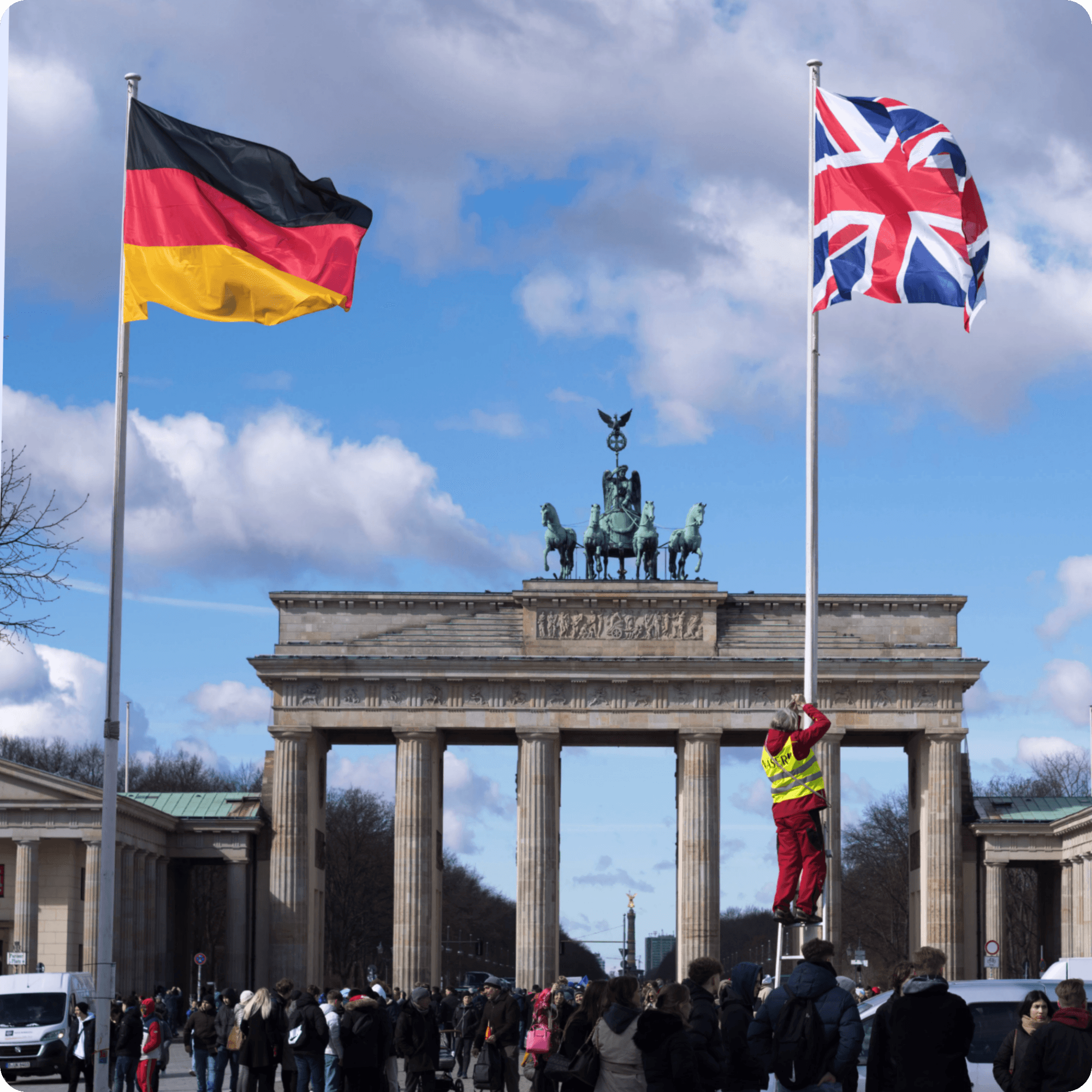 British and German flags over Berlin