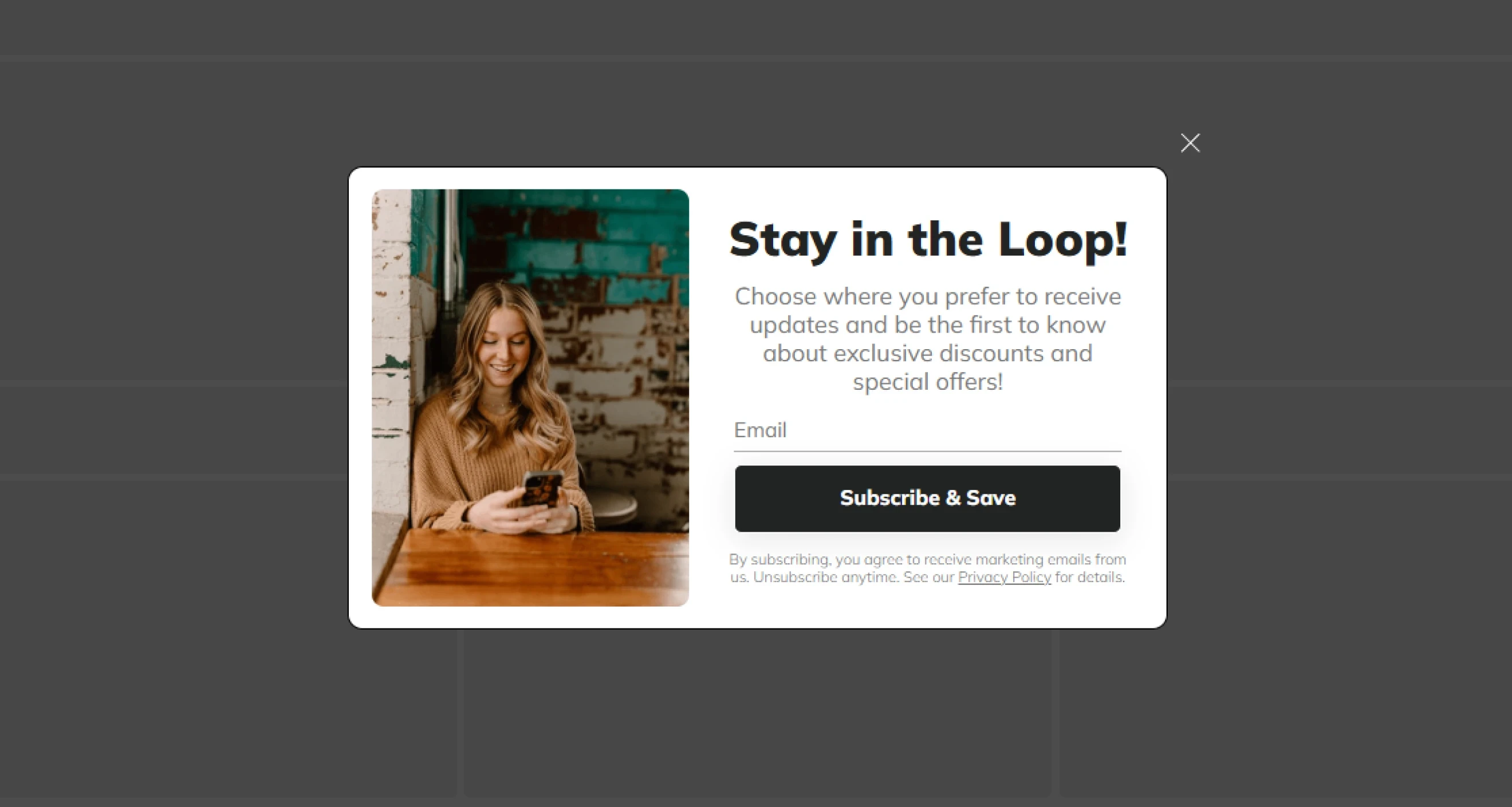 Claspo subscription popup template to collect emails
