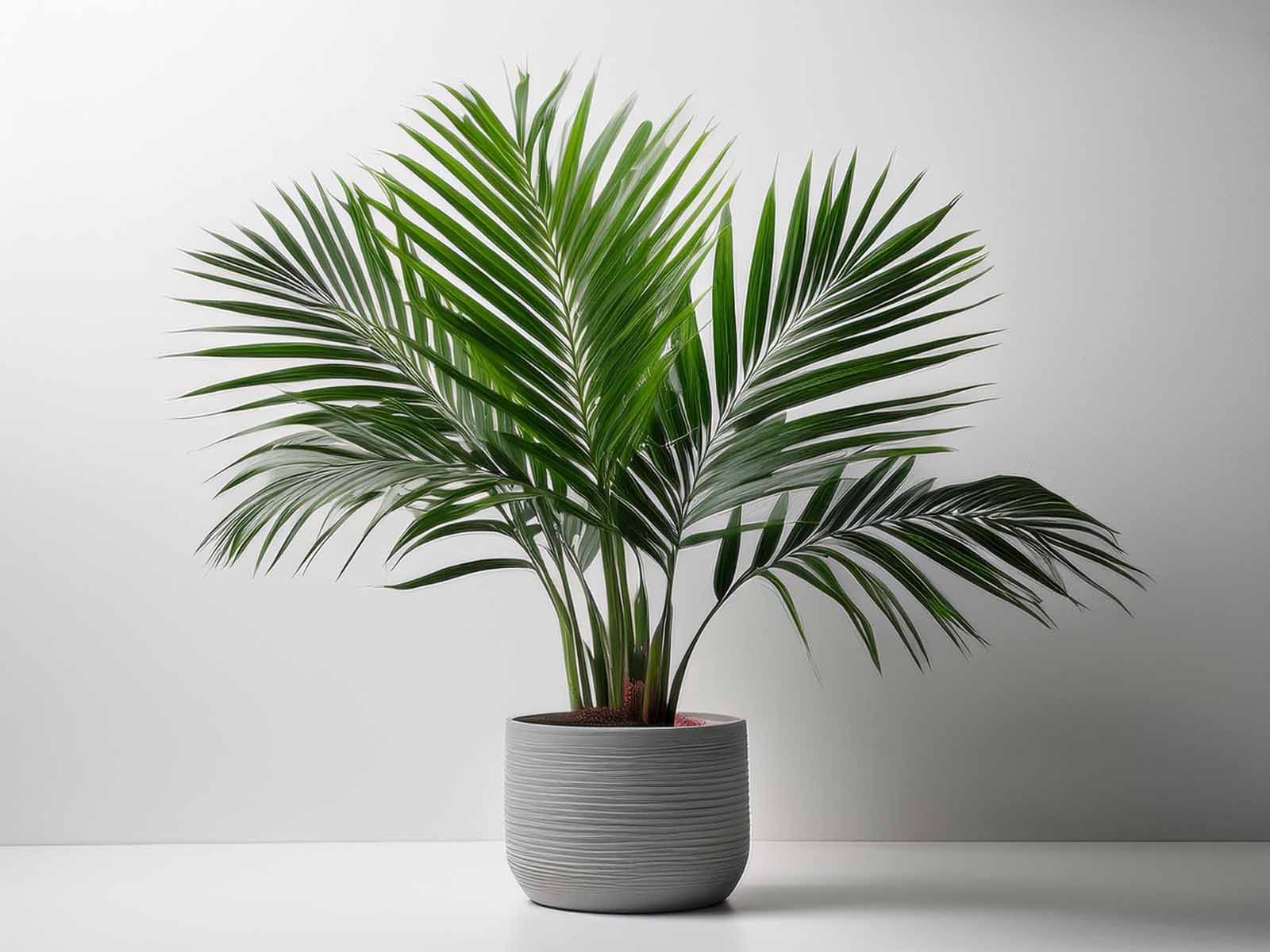 King Maya Palm with broad, glossy green fronds in a modern St. Louis office, supplied by Tropical Decor