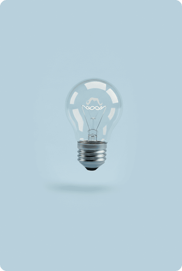 Glowing 3D light bulb in the center of the LLMO section, representing innovation and strategic AI insights.