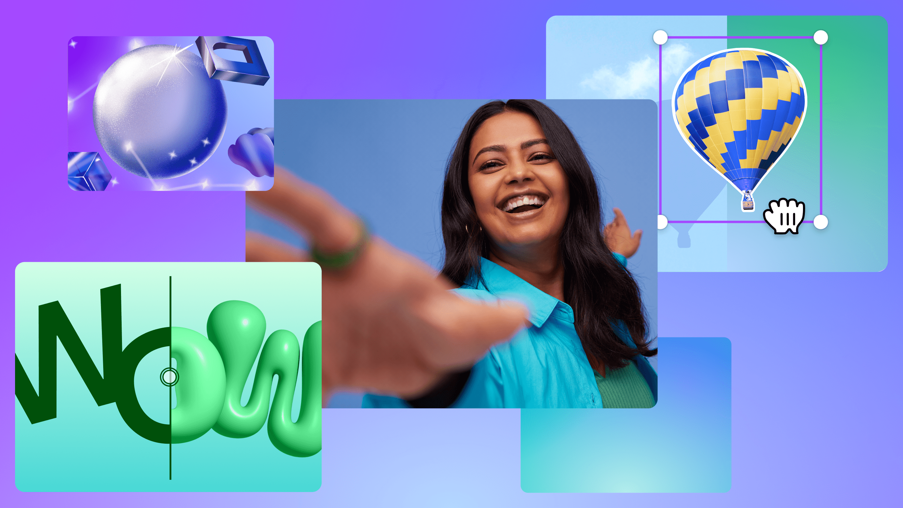 Canva Magic studio Ad thumbnail featuring a woman and different grafic elements around her