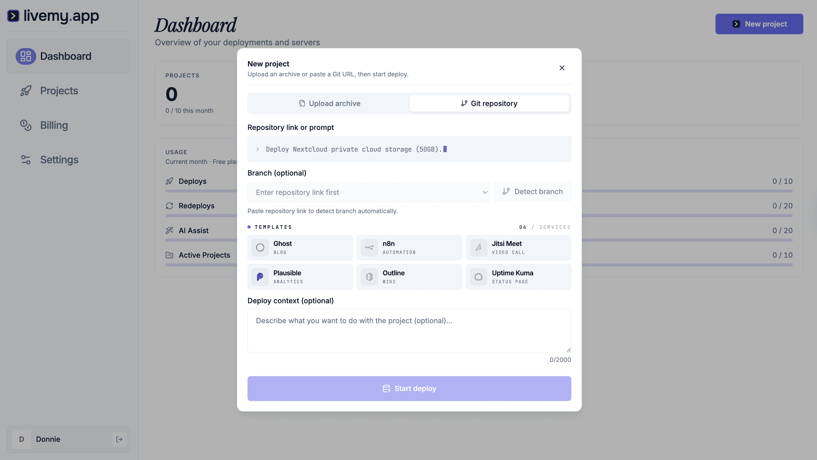 livemy.app dashboard