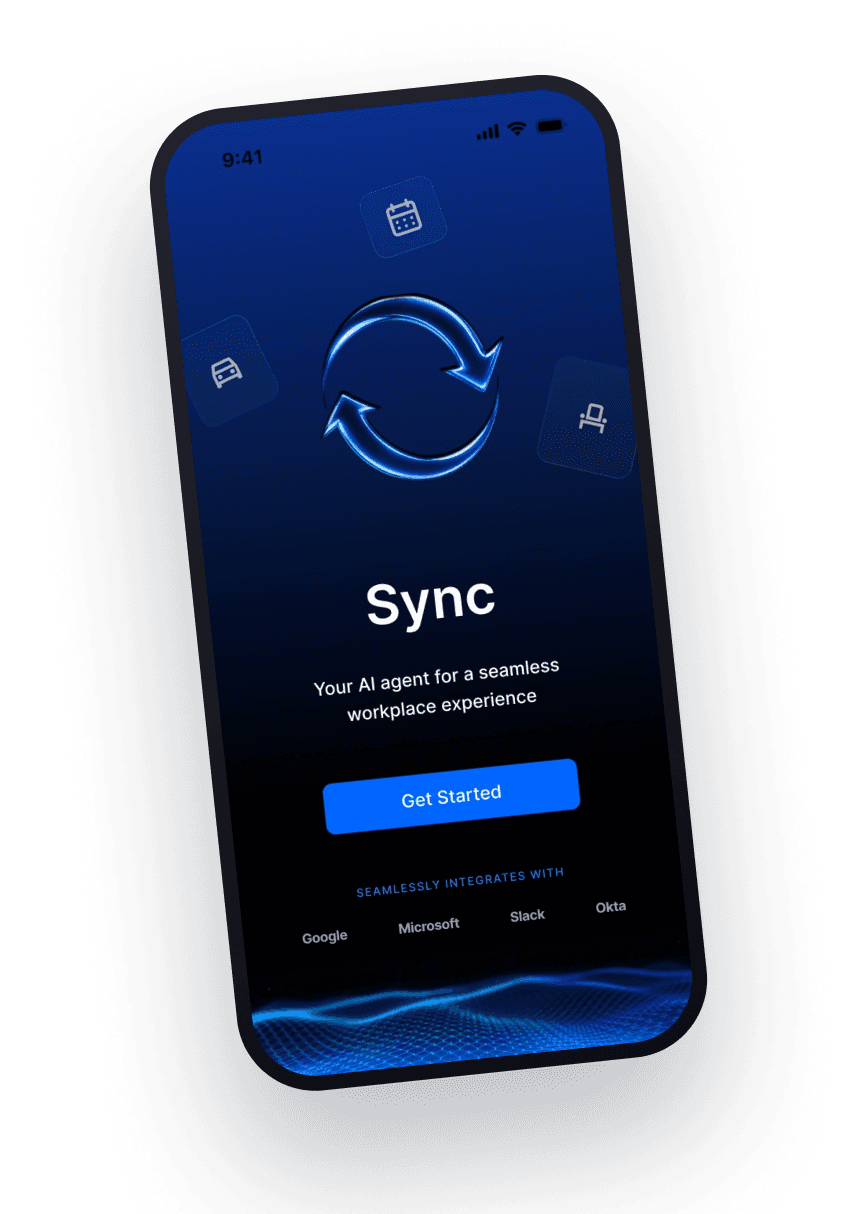 Sync welcome screen on an angled phone