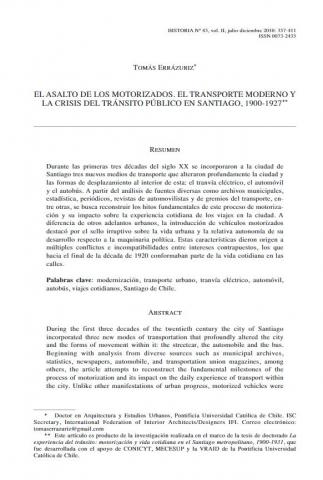 El asalto de los motorizados. El transporte moderno y la crisis del tránsito público en Santiago, 1900-1927