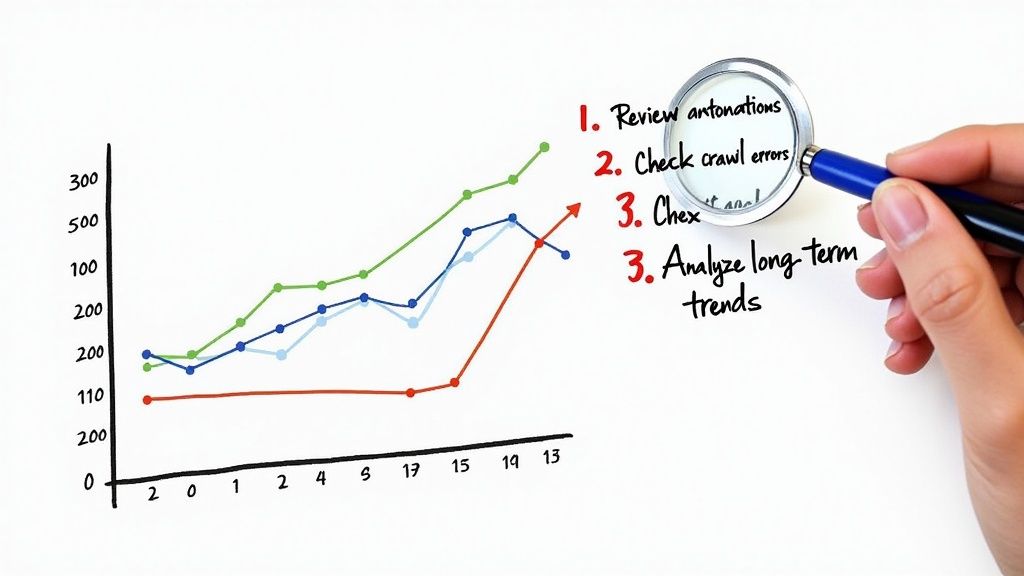 A line graph on a computer screen showing a sharp downward trend, indicating a drop in traffic.