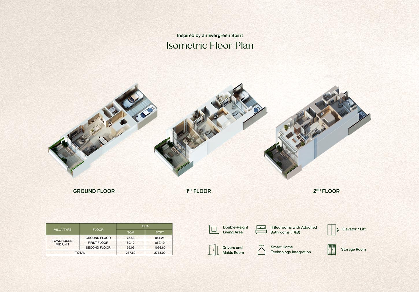 Isometric townhouse floor plan at Tilal Binghatti Dunes available through our real estate brokers.
