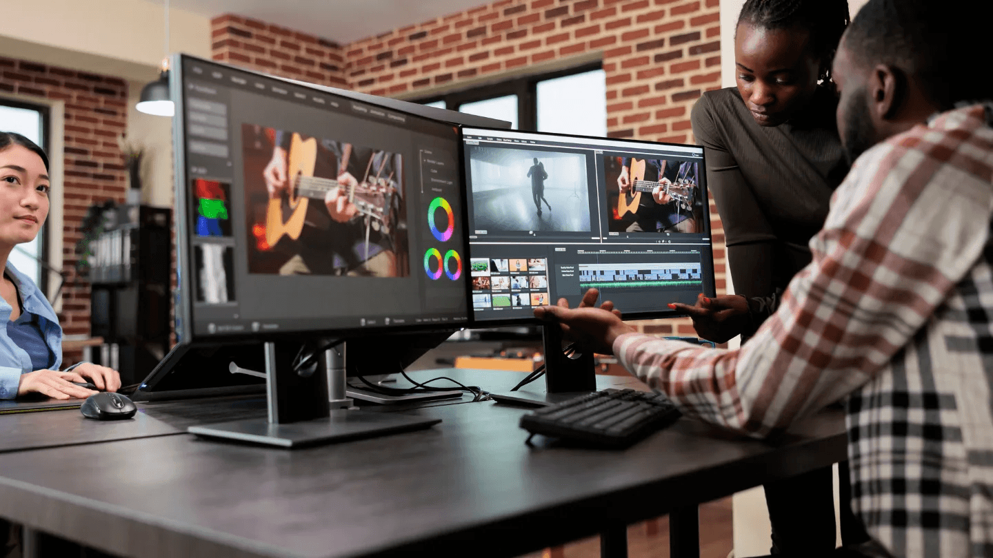 Team editing video and color grading - Common Uses of AI Video Generators
