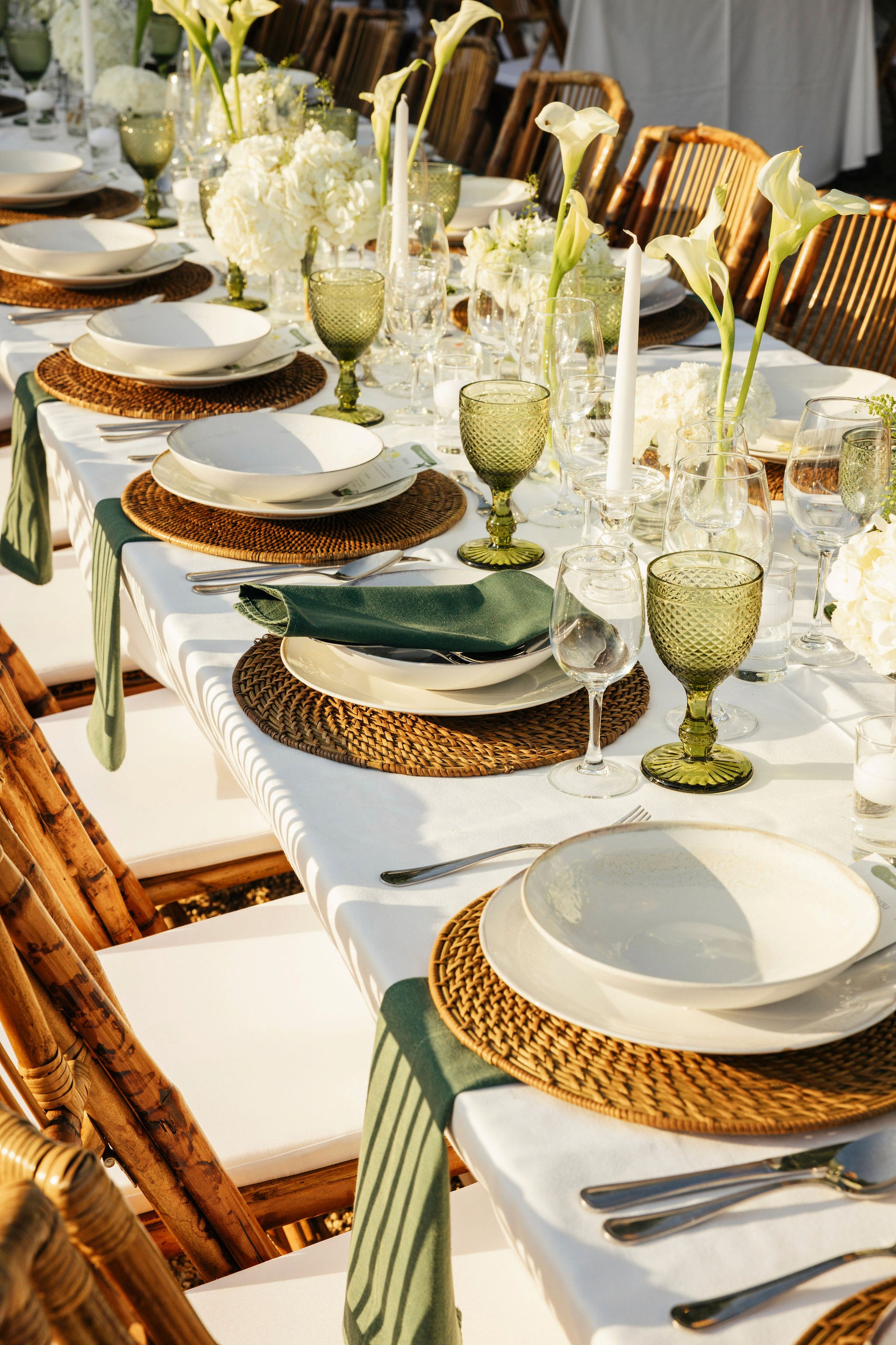 Place settings with rattan chargers