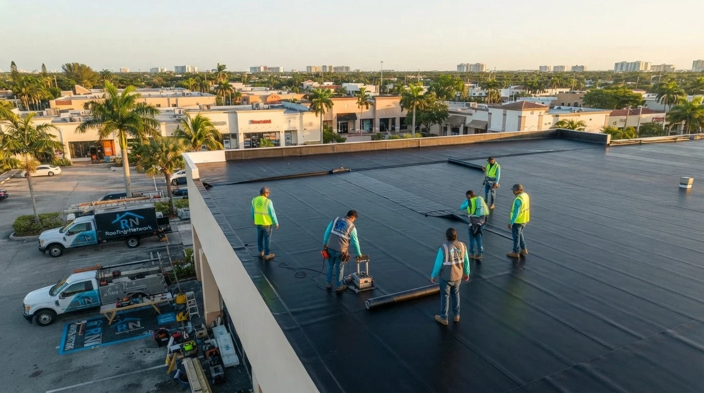 TPO and EPDM membrane samples on a Hollywood Florida commercial roof replacement