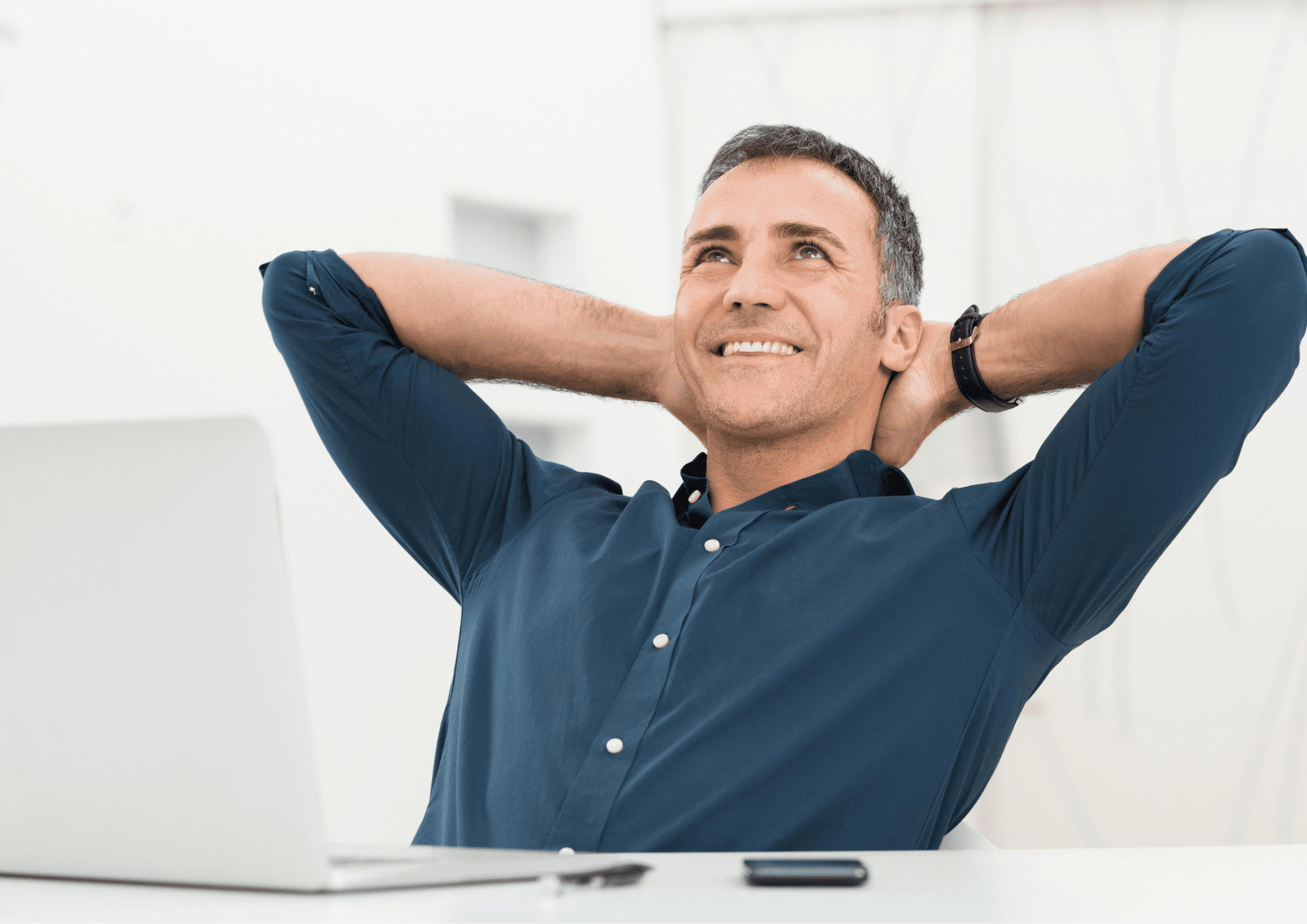 man using IP phone inside room