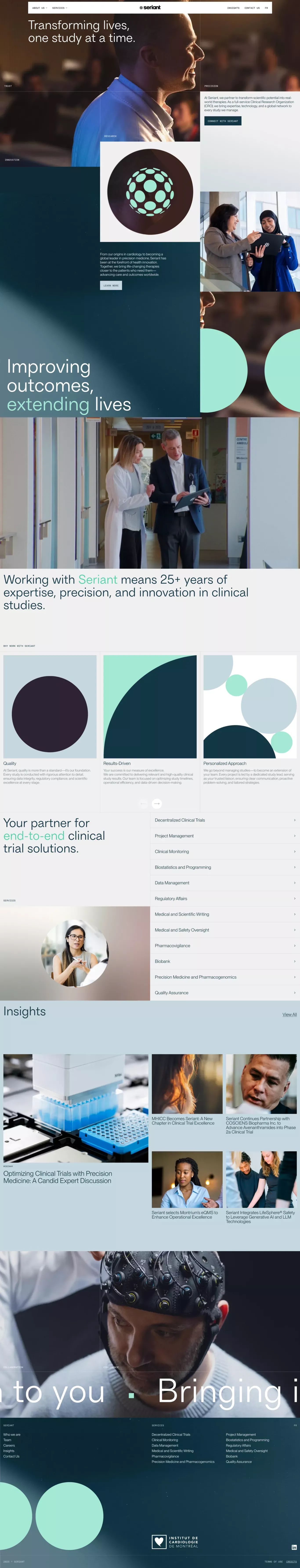 Seriant landing page screenshot showcasing Health & Fitness and Medical design