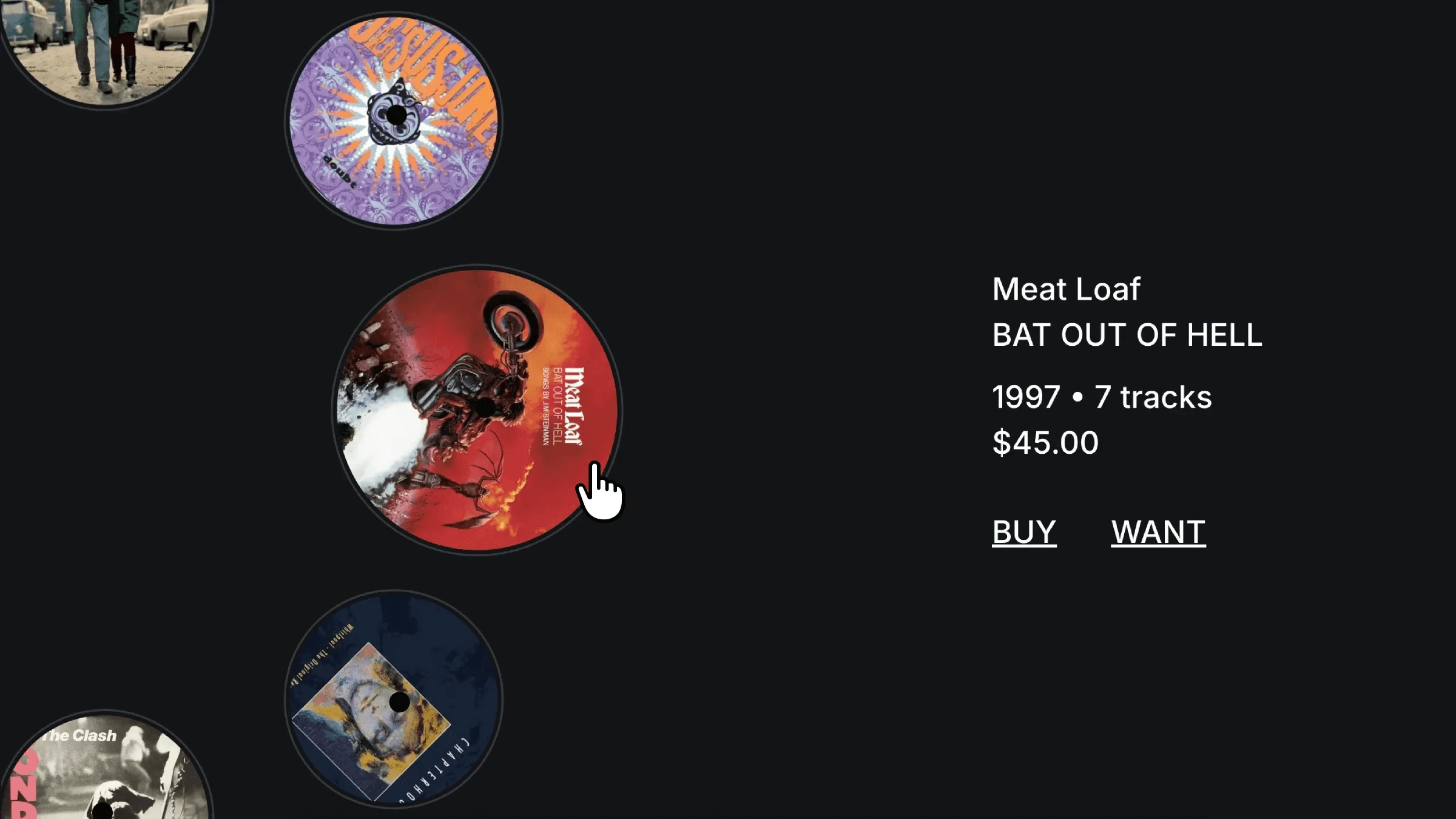 Meat Loaf Bat Out of Hell album with purchase options