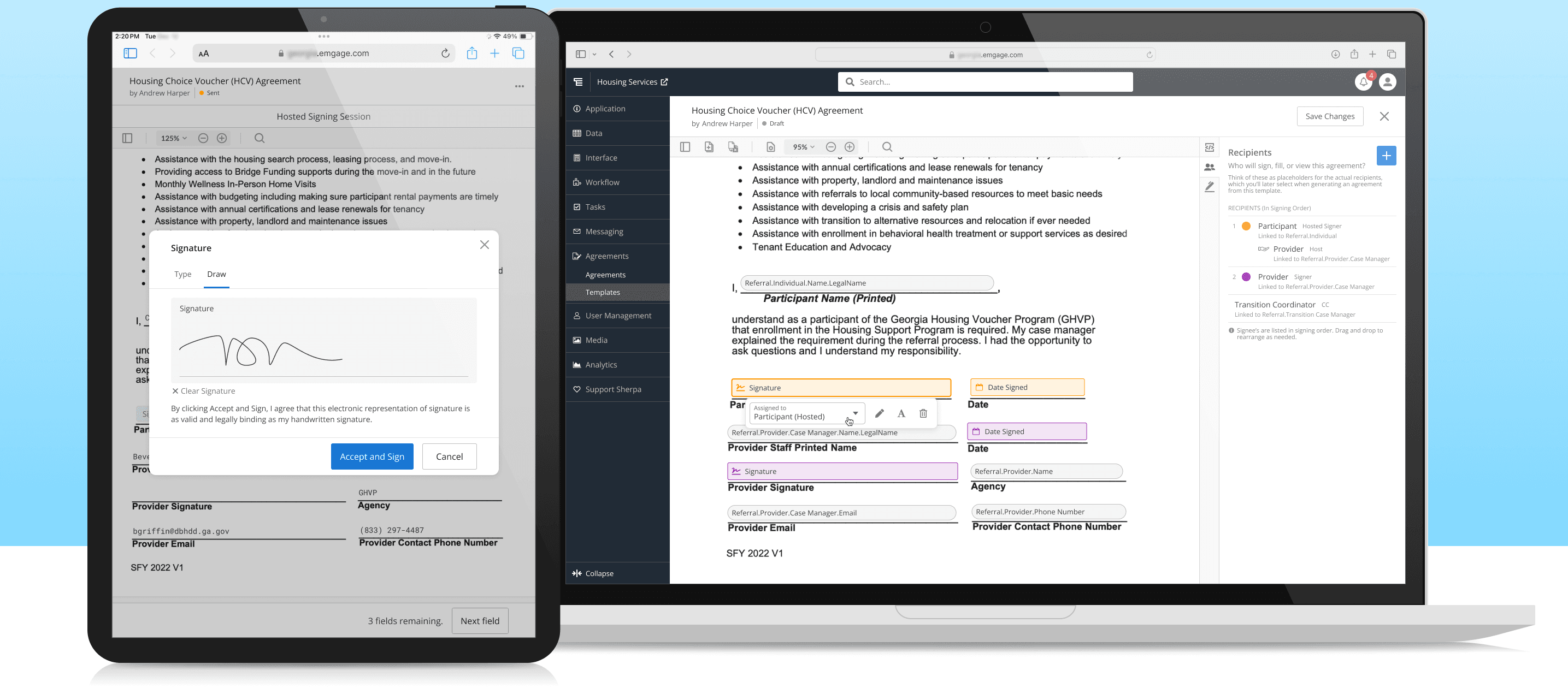 Signing and configuring agreements across devices