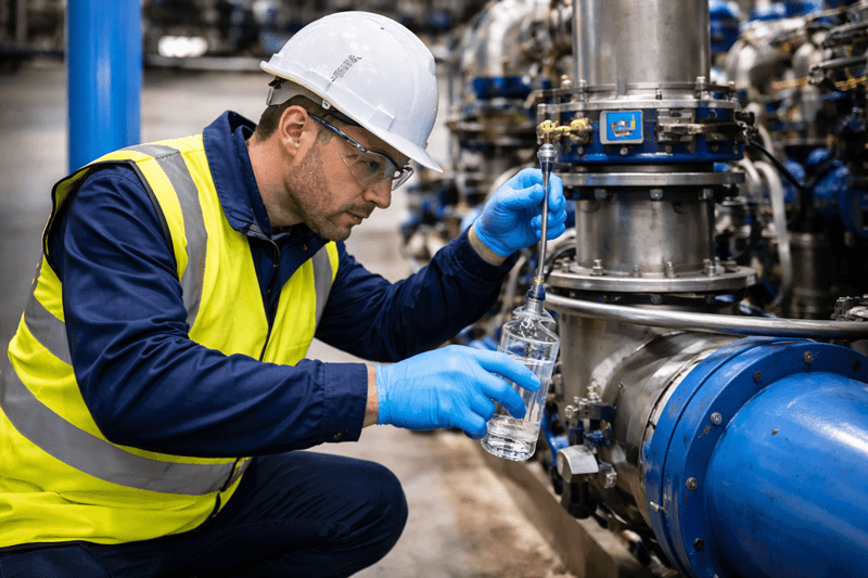 workman checking industrial water